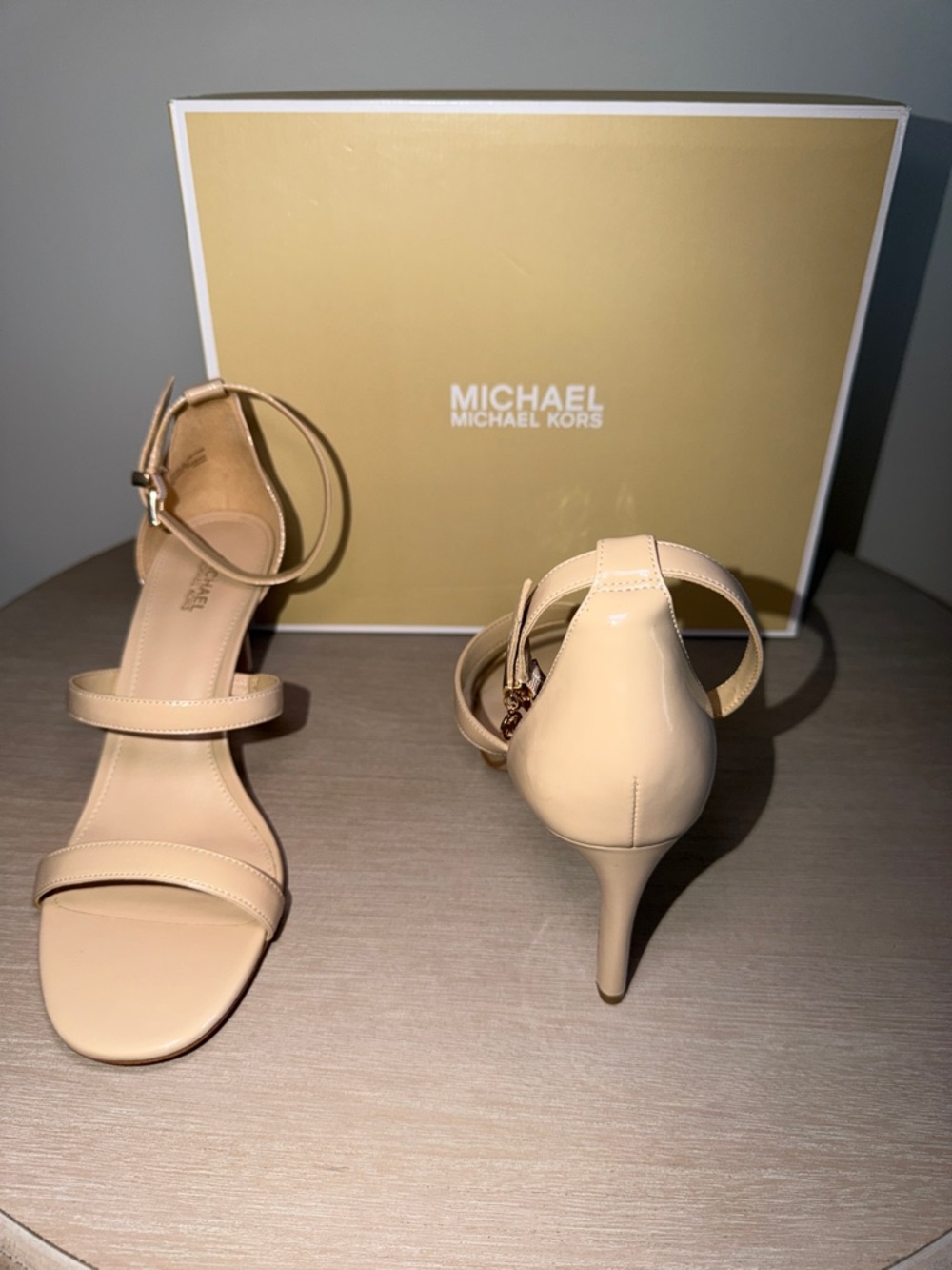 Michael Kors Beige Patent Ankle-Strap Sandals - Picture 3 of 5